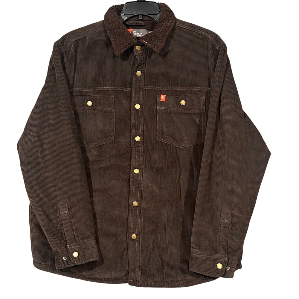 The American Outdoorsman Brown Corduroy Faux Shearling Lined Shirt Jacket Mens L